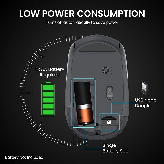 Portronics Toad 23 Wireless Optical Mouse with 2.4GHz, USB Nano Dongle, Optical Orientation, Click Wheel, Adjustable DPI(Black) Portronics Toad 23 Wireless Optical Mouse with 2.4GHz, USB Nano Dongle, Optical Orientation, Click Wheel, Adjustable DPI(Black)